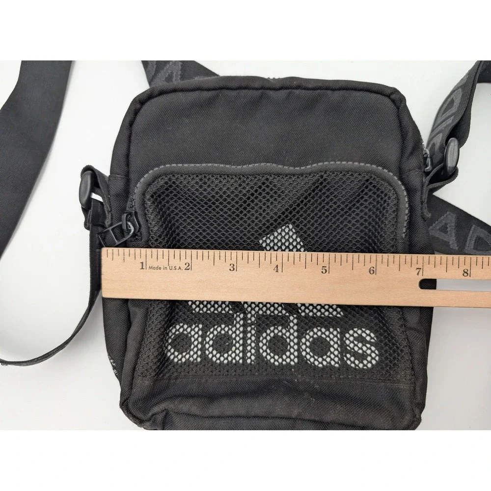 Adidas Black Canvas Festival Crossbody Bag Mesh Pocket Branded Strap